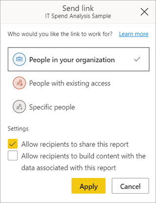 Sharing options and collaboration features