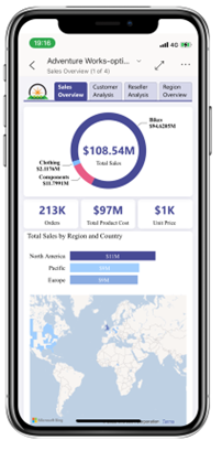 Power BI mobile app interface