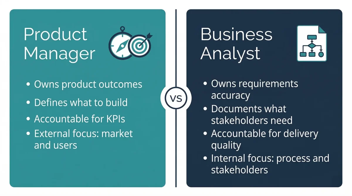 Product manager vs business analyst comparison — key differences in role, focus, and accountability
