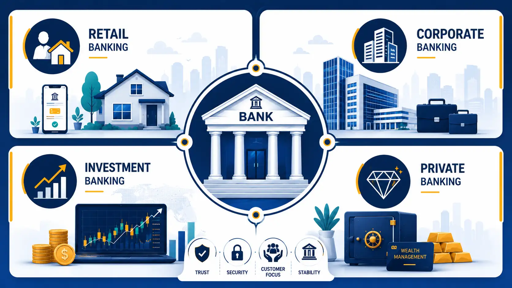 A quadrant diagram showing four banking segments