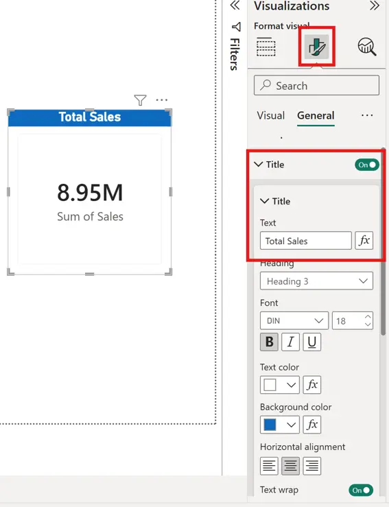 Format Your Visual: adding a title to the card visual