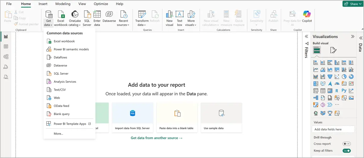 Get Data → Excel: selecting the source file in Power BI Desktop